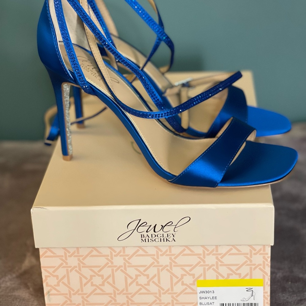 Jewel Badgley Mischka in Electric Blue Satin Heels